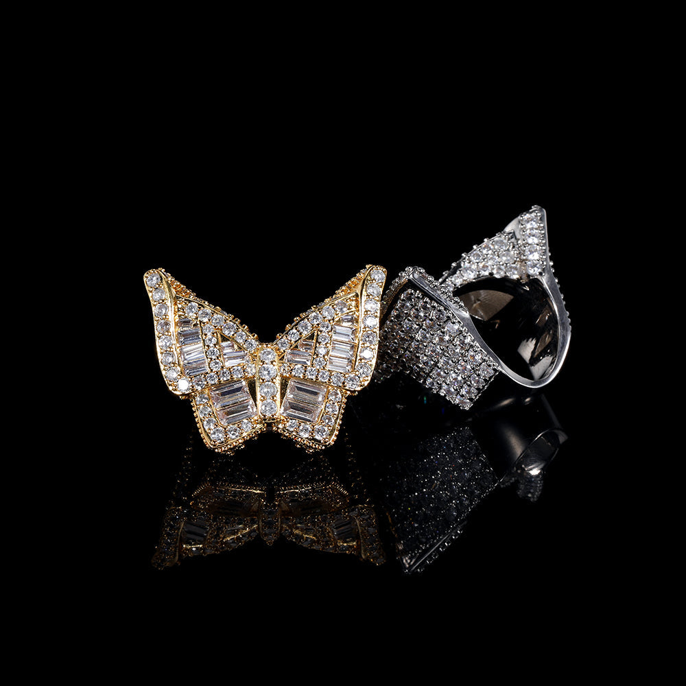 Hip-Hop Mixed Zircon Butterfly Ring
