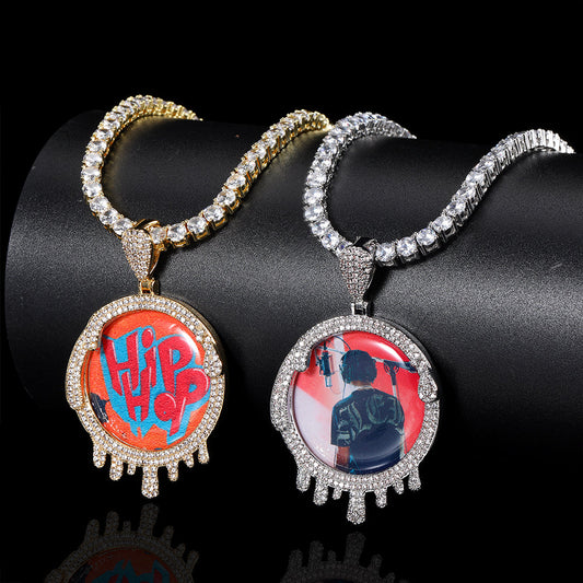 hip-hop jewelry round water drop photo frame pendant