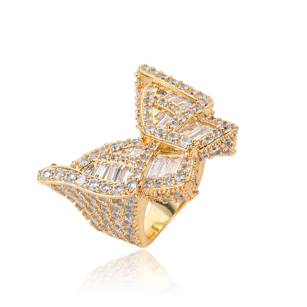 Hip-Hop Mixed Zircon Butterfly Ring