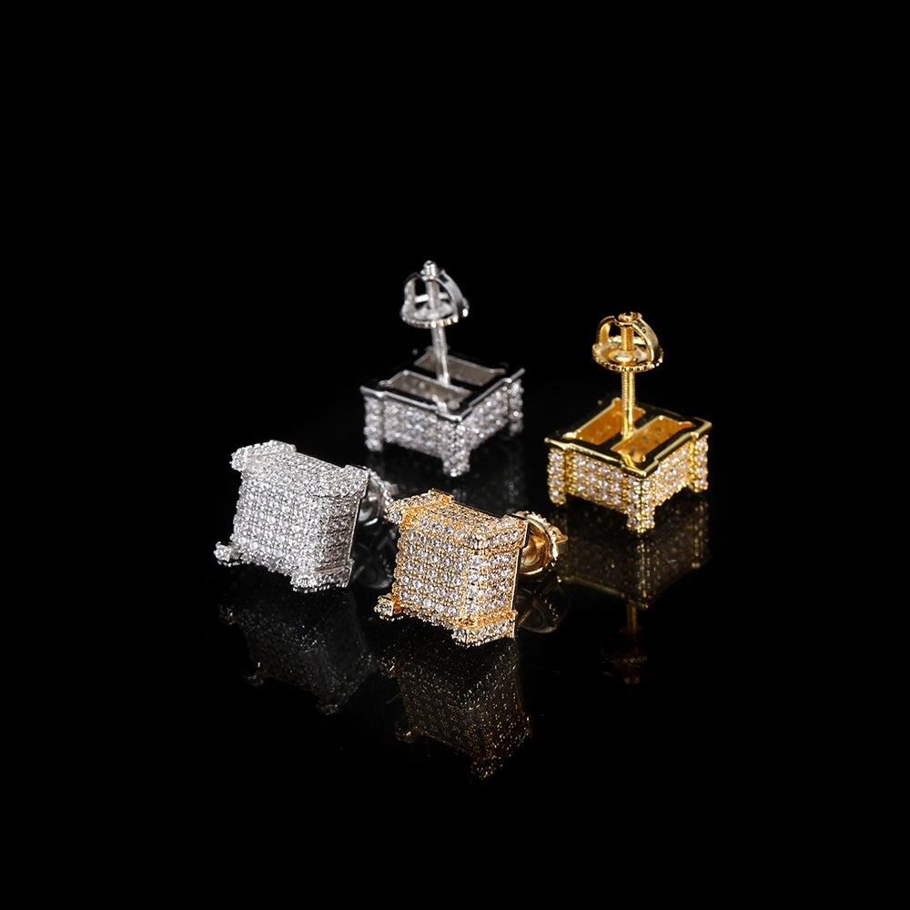hip-hop micro-inlaid zircon square earrings
