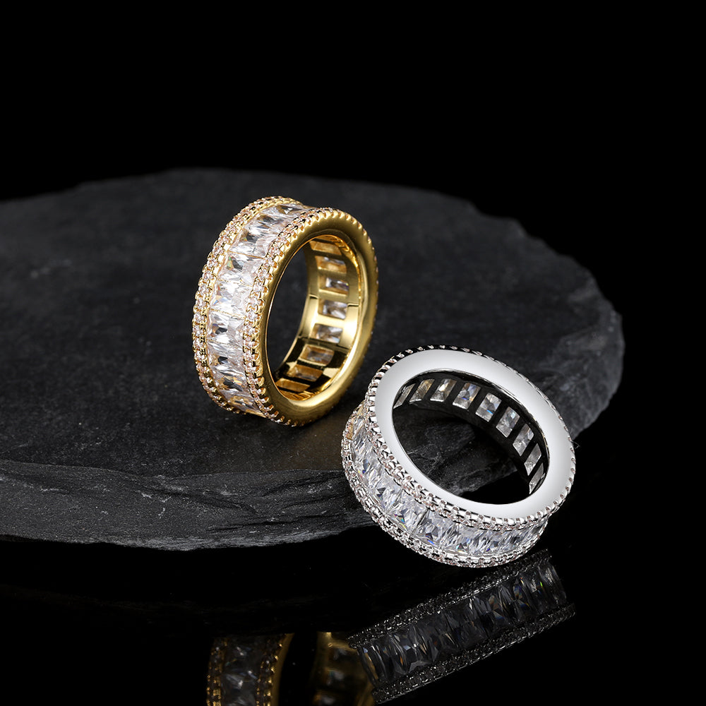 hip-hop mixed with three rows of T cubic zircon ring