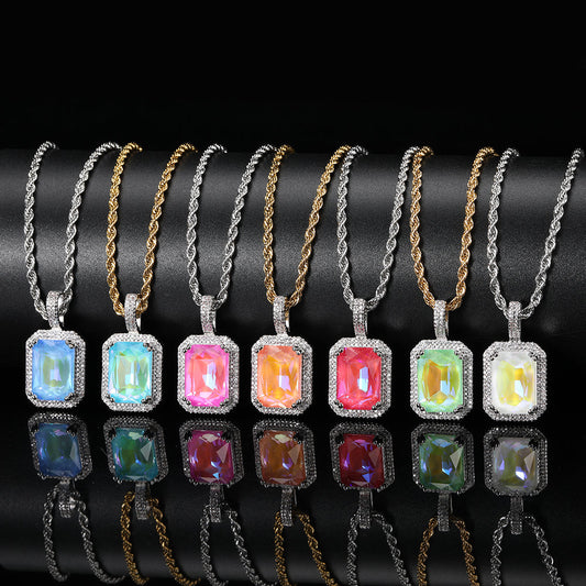 mocha fluorescent square solid zircon colored gemstone pendant