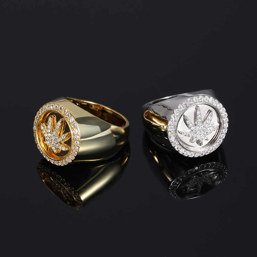 hiphop micro-inset zircon Rotatable leaf ring