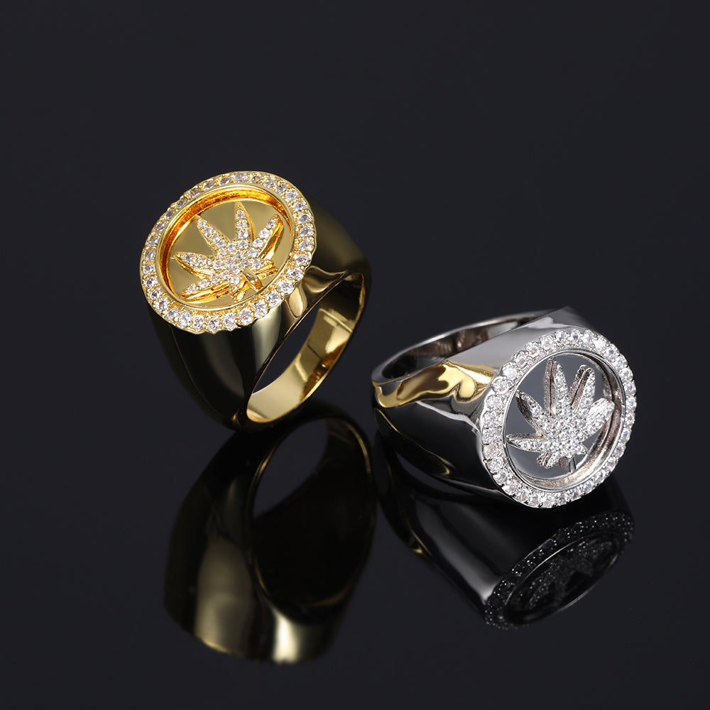 hiphop micro-inset zircon Rotatable leaf ring