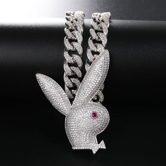 hip hop accessories copper inset zircon solid rabbit head pendant