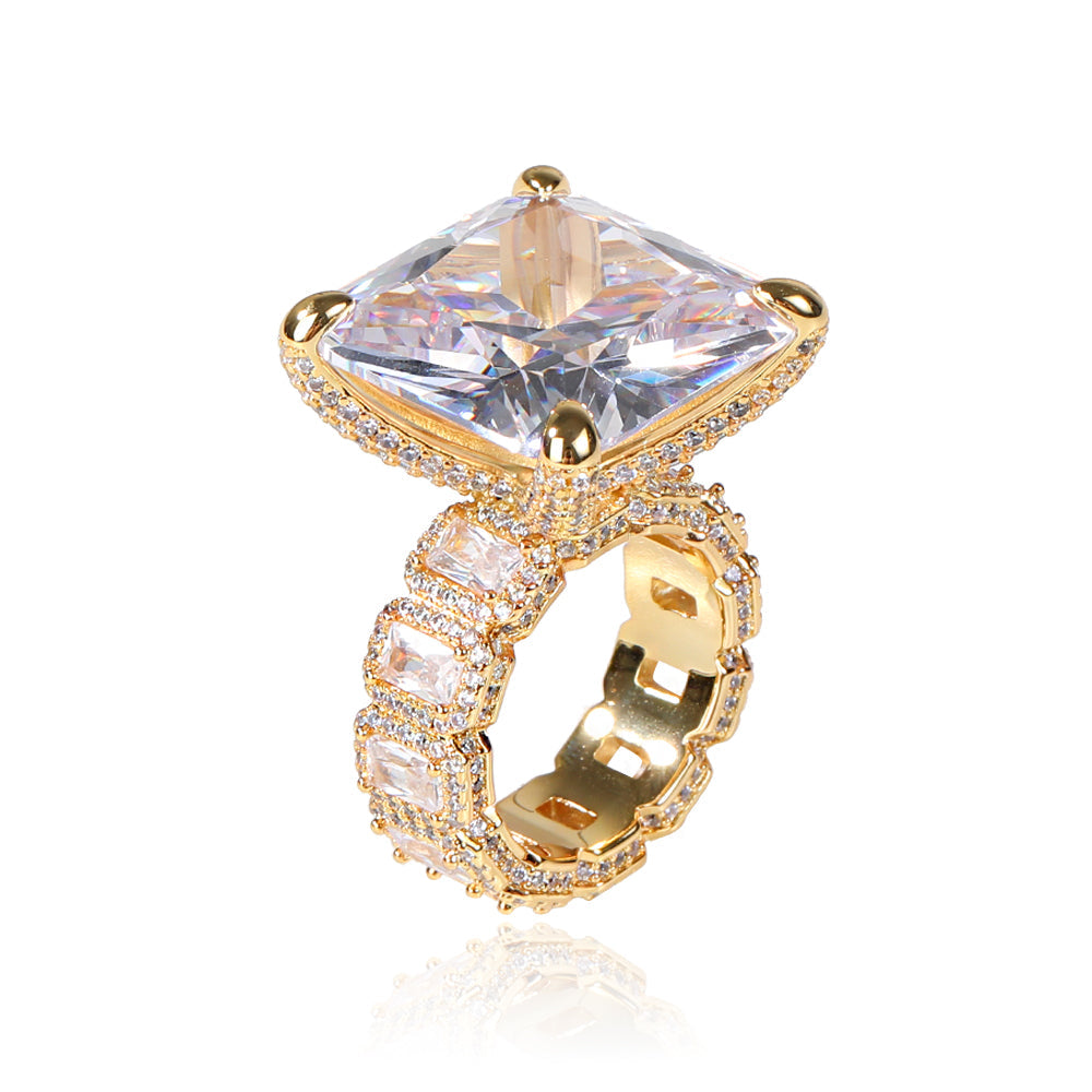 hip hop copper inlaid zircon big diamond ring